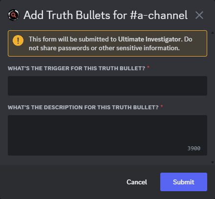 The pop-up that appears while adding Truth Bullets.
