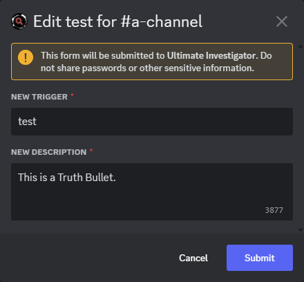 The pop-up that appears while editing Truth Bullets.